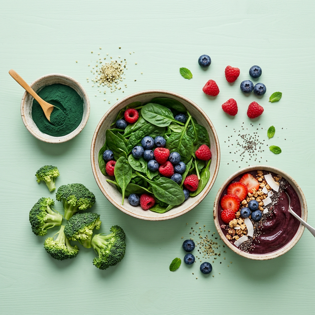 Fresh ingredients inside Gruns Gummies: broccoli, berries, spirulina